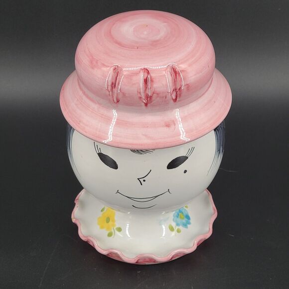 Vintage Ceramic Coin Bank Hand Painted Lady Head Pink Hat Italy - Picture 2 of 4